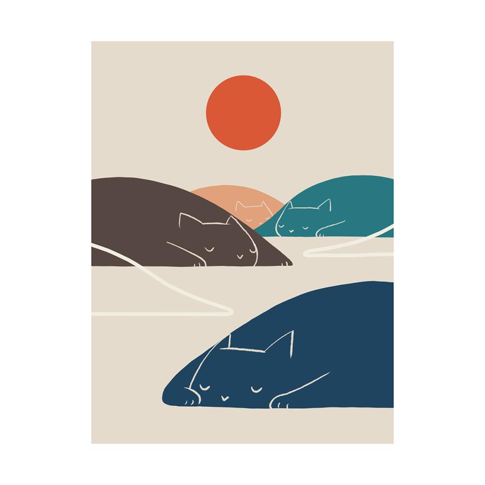 Abstract Animal Cat Landscape Wall Art Poster And Print Big Wave Canvas Painting Mountain Sun Picture For Living Room Home Decor No Frame