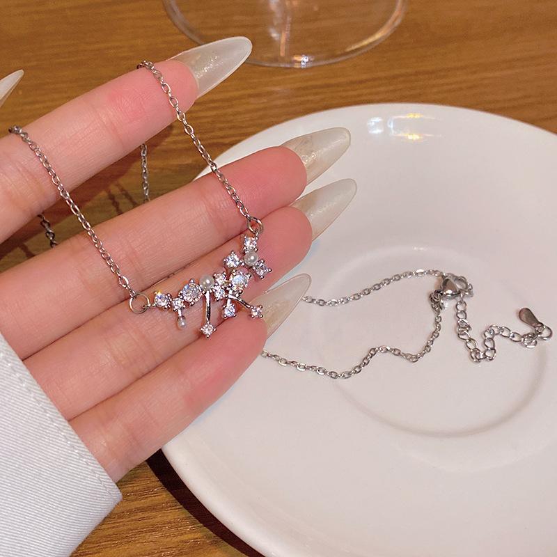 High-end Super Flash Zircon Titanium Steel Necklace Women's Versatile Niche Temperament Silver Collarbone Chain Internet Celebrity New Accessories