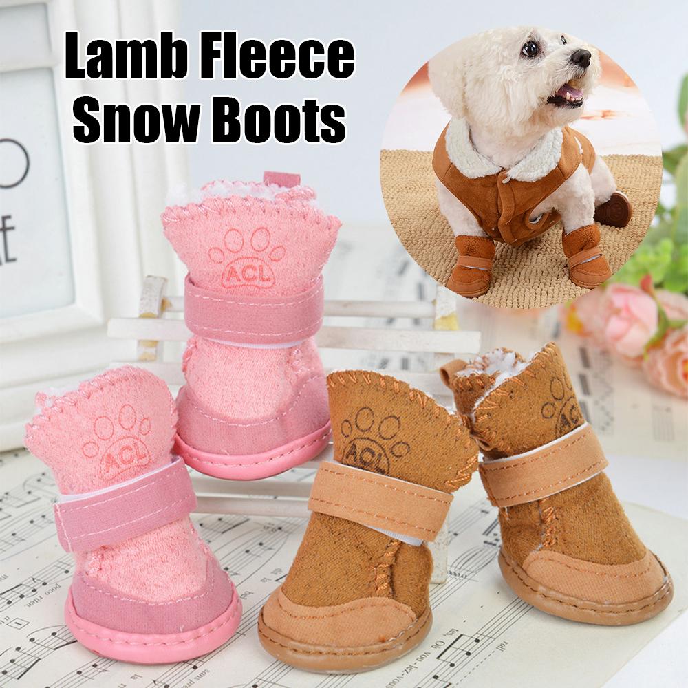

New 4Pcs/Set Pet Lamb Fleece Snow Boots Thickened Plush Warm Cotton Non-slip Anti Fouling Shoes Dog Puppy Sports Shoes Supplies 4.7x4.0cm кавовий