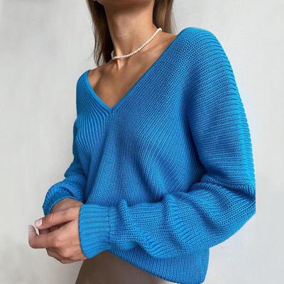 2023 Spring New Europe and The United States Thickened Long-sleeved Loose Ins Lazy Wind V-neck Pullover Sweater Female Knitwear