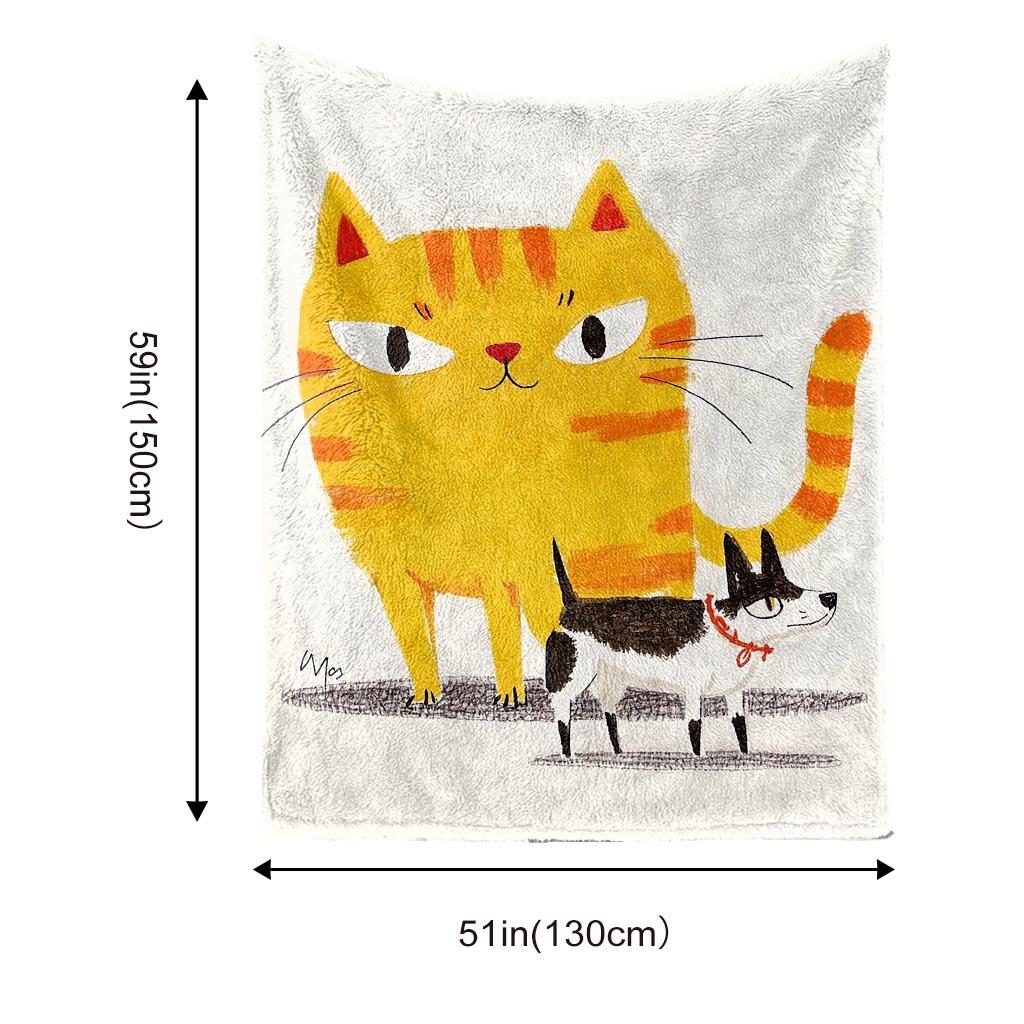 Cartoon Cat and Dog Patterns Flannel Printed Blanket Suitable for All Seasons Suitable for Living Room Office Sofa and Travel