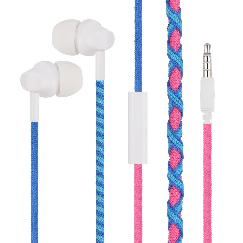 URIZONS Colored Knitted Yarn 3.5mm Wired Earphones - Wired In-Ear Earphones, Retractable, Dirt-Resistant, 3.5mm Round Hole for Kids and
