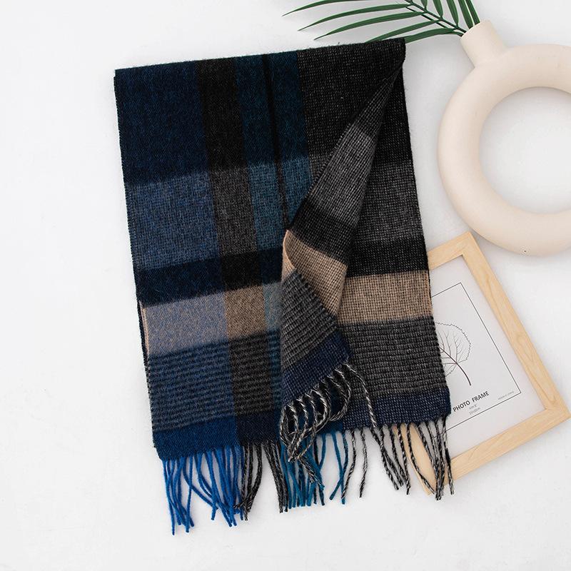 Autumn And Winter Plaid Wool Scarf Women'S Versatile Fringed Warm Scarf Comfortable 100% Real Wool Scarf