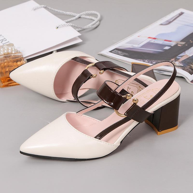 Luxury Women's High Heels Pointed Toe Women Sandals Pu Leather Party Shoes High Quality Chunky Heels Women Shoes Fashion Zapatos