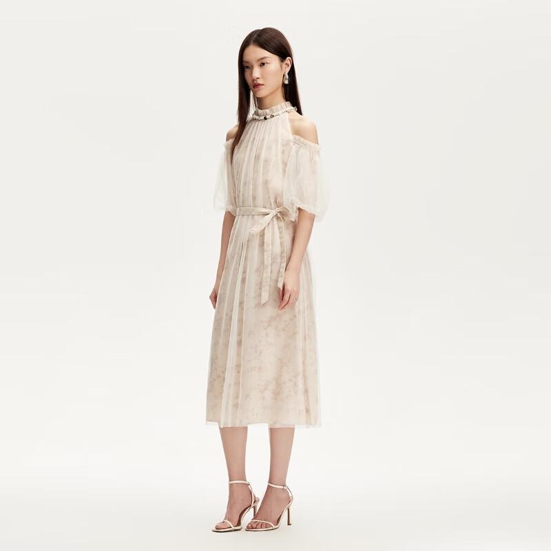 

VEROMODA 2025 Spring Sweet Elegant Printed Tulle Off-Shoulder Dress L