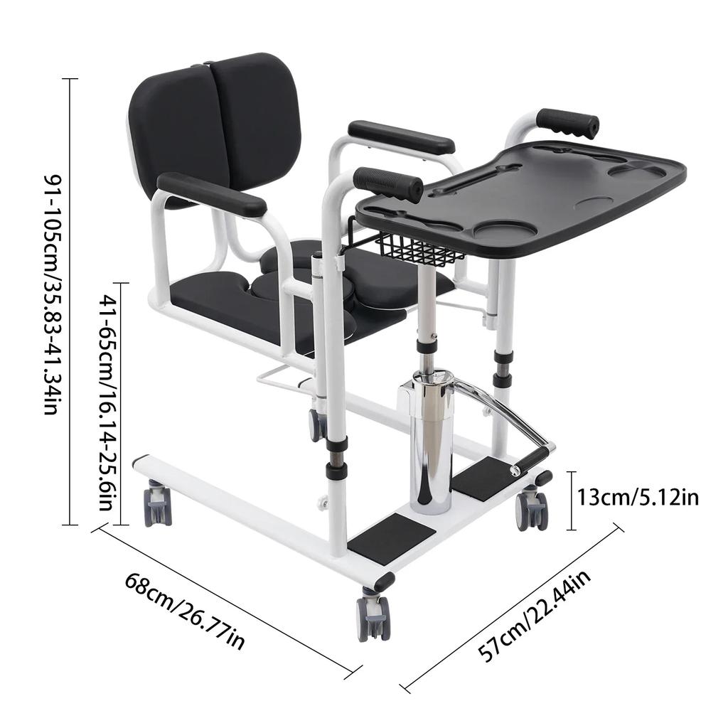 330 Lb Adjustable Height Wheelchair with 180° Split Seat and Commode, Suitable for the Elderly and People with Disabilities