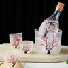 Elegant Japanese Flower Glass Sake Bottle Set Includes 1 Carafe And 4 Matching Cups with 1 Tank For Traditional Drinking