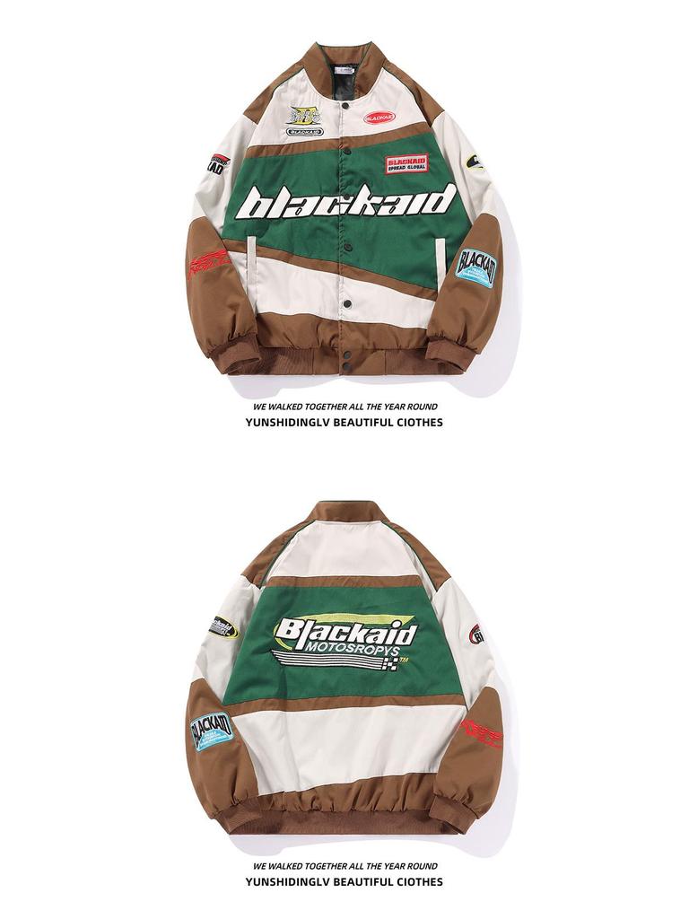 Unisex retro závodní vyšívaná bunda - Americký a evropský pouliční styl, design pro motorkáře a baseball pro podzim/zimu