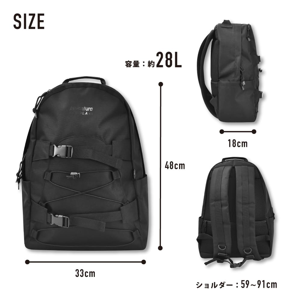Rucksack Daypack Large Capacity A4 28L Water Repellent Commuting To School Travel Outing Sports Adults Students 0026 Black One Size [Aventura] Women's