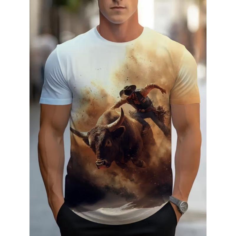 New Men's T-shirts Clothing Fashion Cowboy Printed Short Sleeve T-shirts Tops Summer Breathable Crew Neck T Shirt For Men