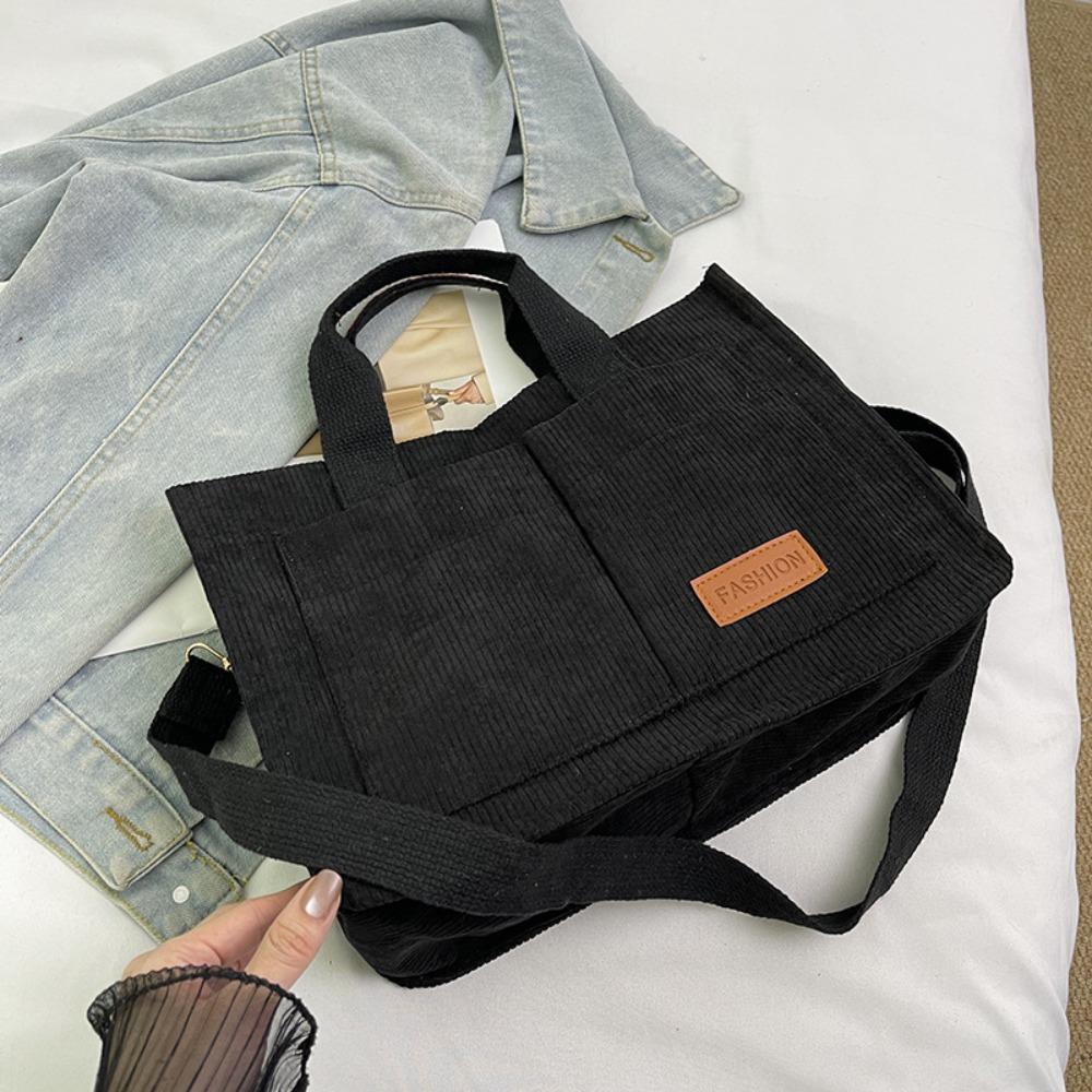 

Холщовая сумка через плечо большой вместимости, корейский стиль, тканевая сумка, повседневная вельветовая сумка-тоут, женская чёрный