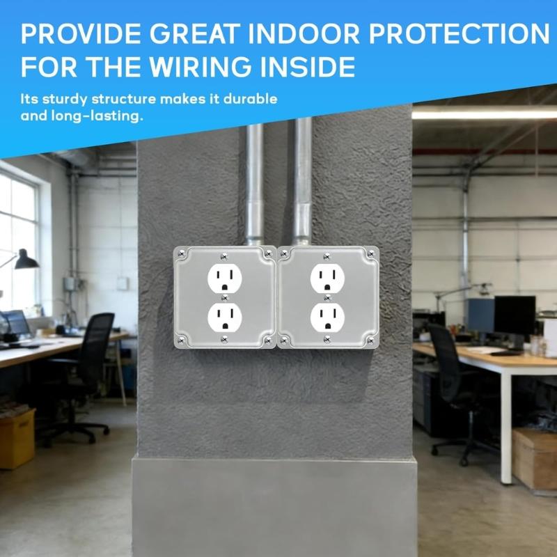 Pack Of 2 Heavy Duty Steel Electrical Box Covers with Raised Designs Switches Plate Covers Set for Square Outlet Boxes
