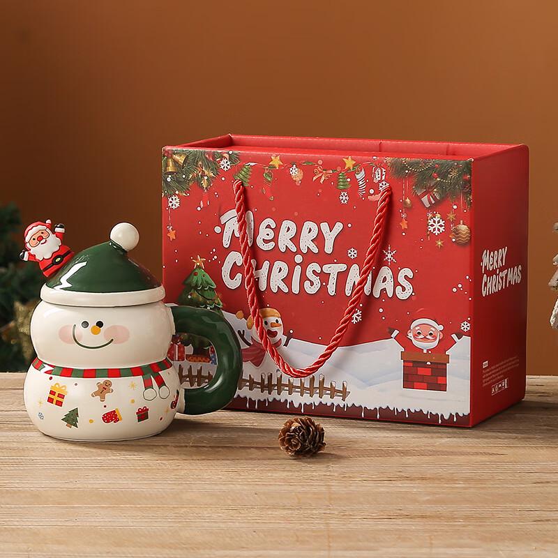 Creative Christmas Snowman Ceramic Mug with Lid & Spoon
