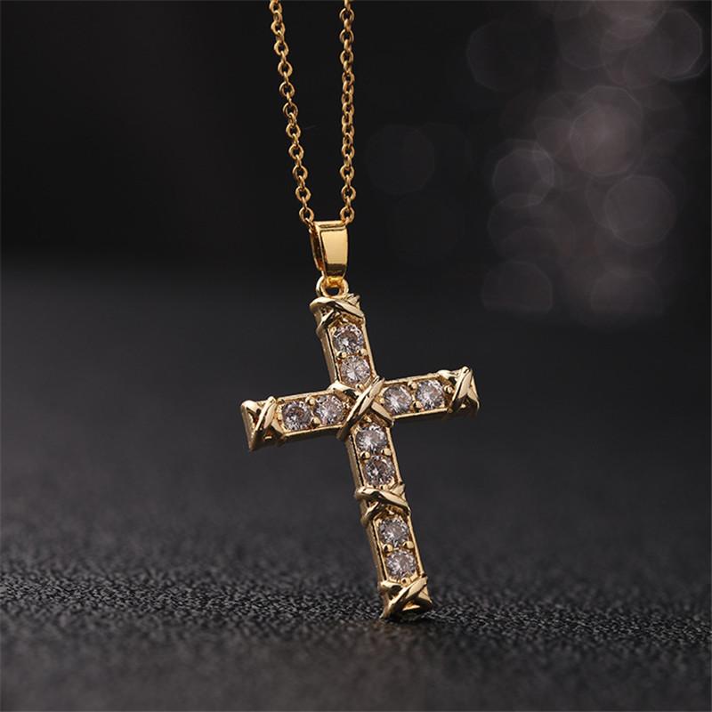 Vintage Punk Zircon Cross Pendant Necklace Stainless Steel Fashion Choker Collar Jewelry Birthday Gifts For Women Girls