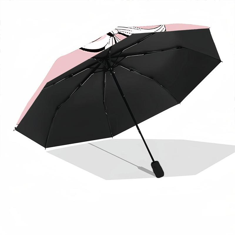 1pc Ribbon Pattern Open/Close Folding Umbrella, All- Portable Umbrella for & Men, Stylish Accessory (Holiday Gift) 8-Rib Yy251213151