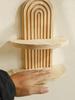 1,2-Tier Boho Style Wooden Wall Shelves-Geometric Wall Mounted Shelves, Natural Wood Finish, Modern Home Decor, Plant Decorative