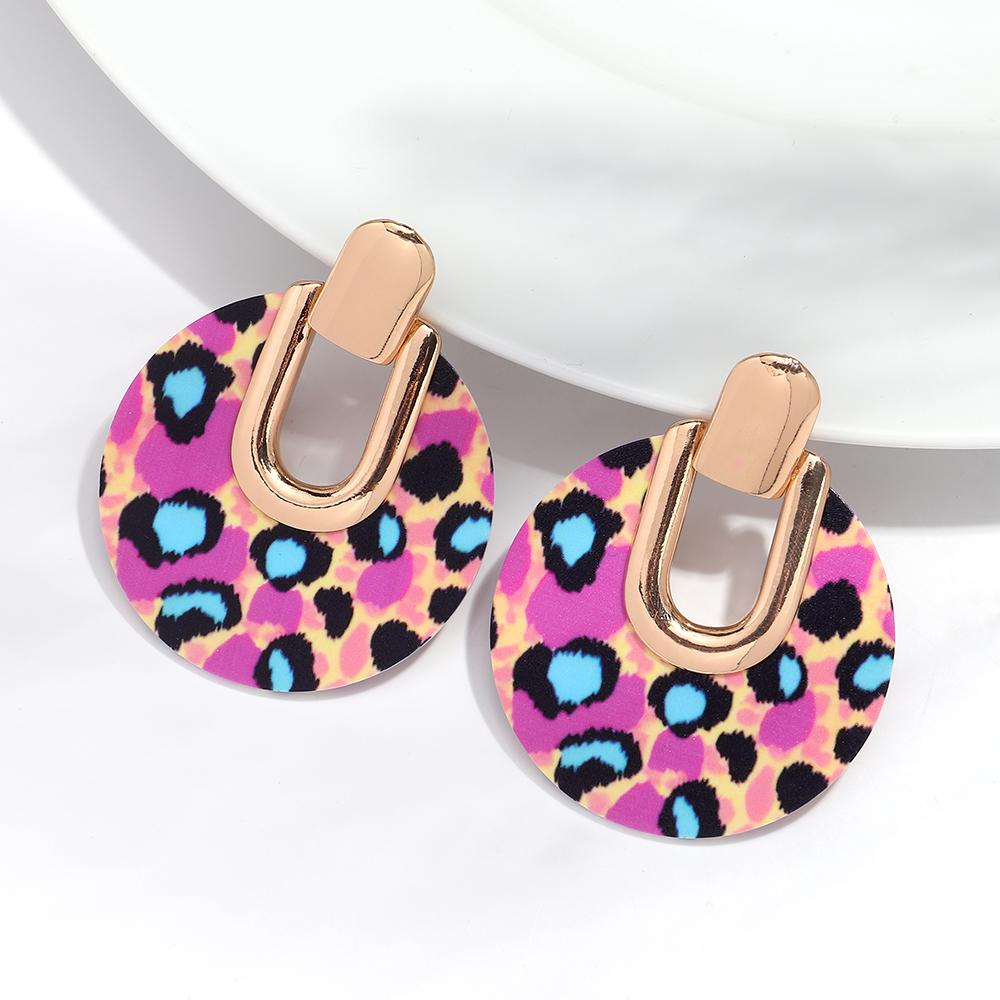 Vintage Leopard Acrylic Round Drop Earrings for Women Statement Acetate Geometric Stud Earring Exaggerated Jewelry Gifts