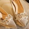 Fashion Women's Crystal Square Buckle High Heels Pumps 2024 Elegant Silk Thin Heeled Wedding Shoes Woman Slip on Pointed Toe Dress Shoes