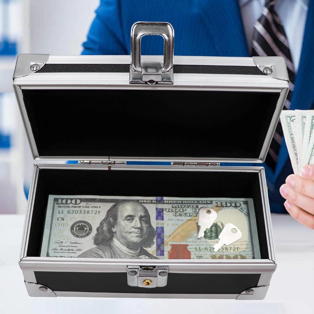 Lockable Cash Box, Aluminium Alloy Money Box for Cash, Money Holder, Cash Organizer, Single Row Currency Tray, Money Storage Box