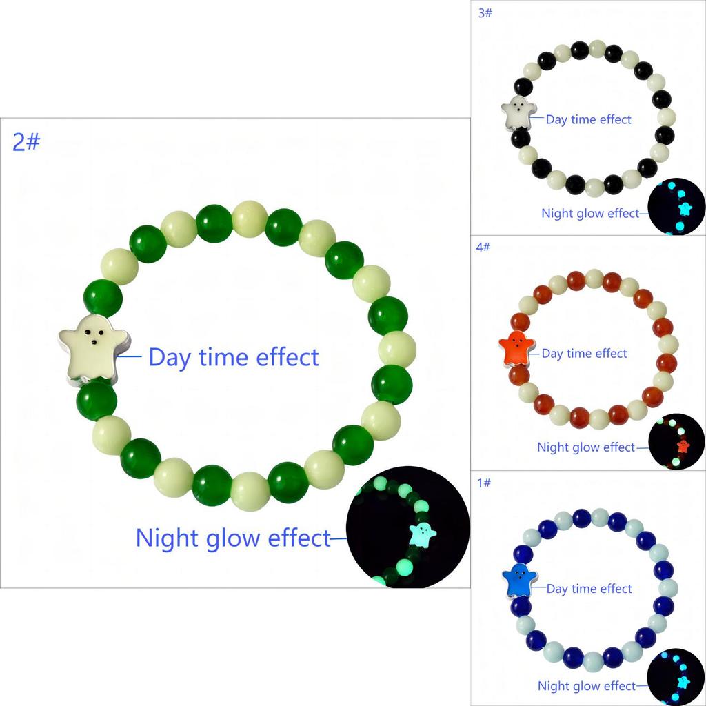 Halloween Ghost Lightup Glass Beaded Bracelet For Festival Celebrations