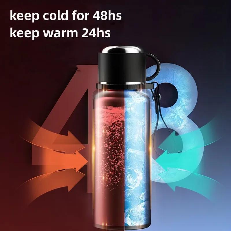 Portable Stainless Steel Vacuum Thermos Tea and Water Separation Smart Temperature Display One-Button Operation