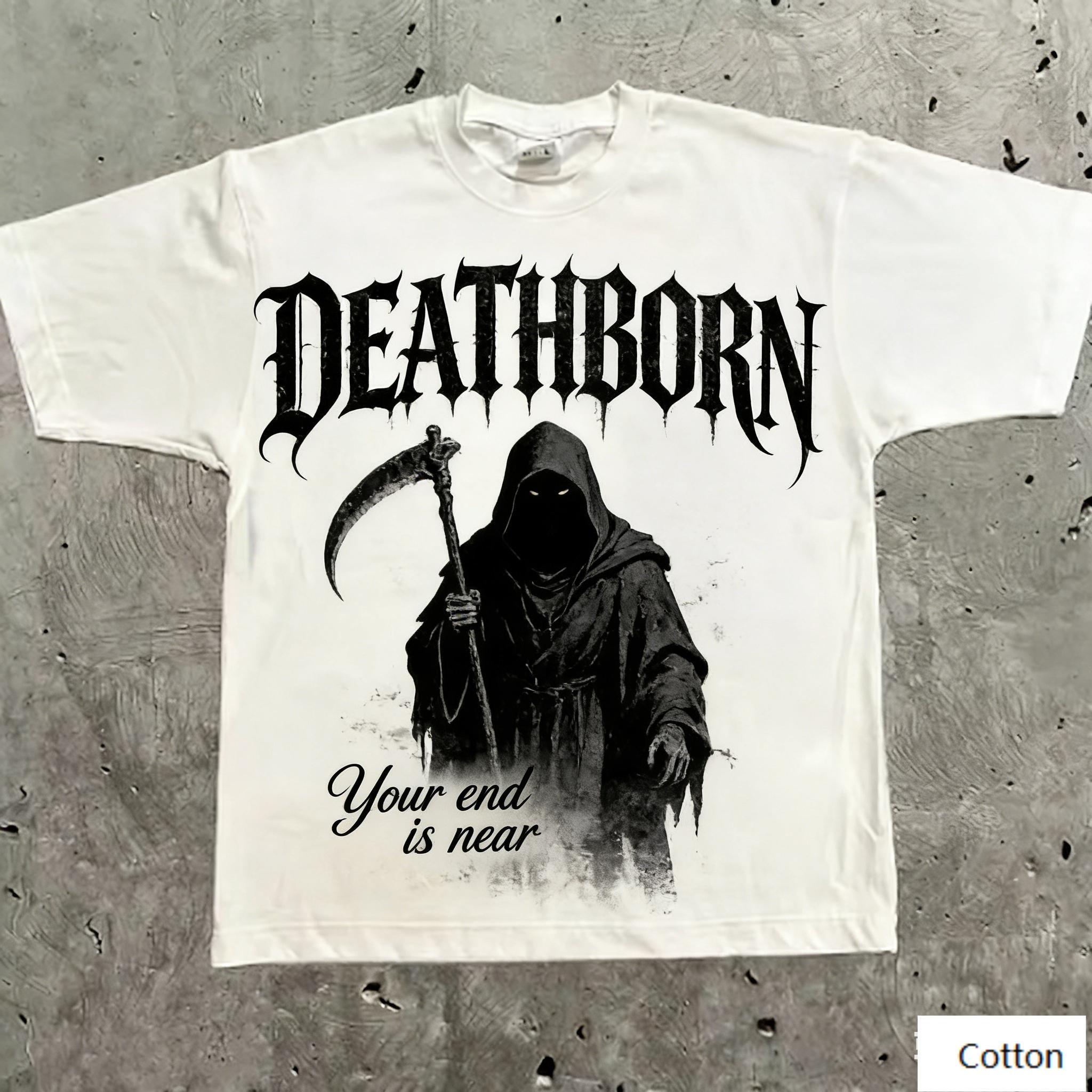 TShirt with Grim Reaper Gothic Font Graphic Premium Heavyweight Material Exquisite Street Design for HighEnd Casual Looks 2XL