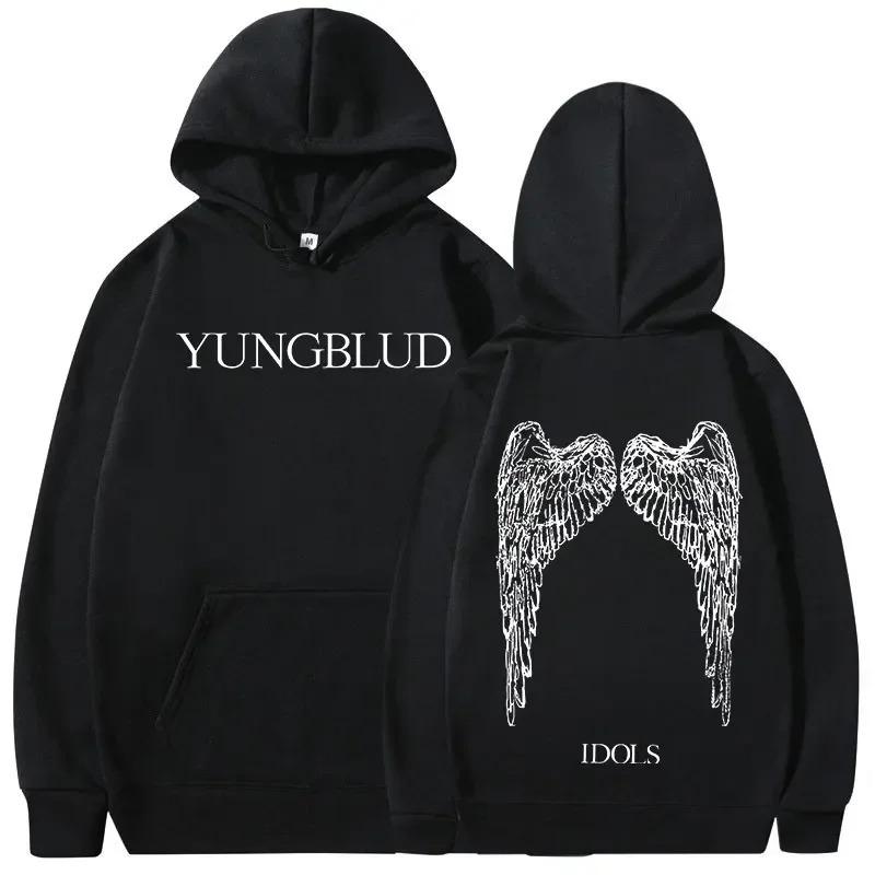 

Yungblud IDOLS Wings Album Tour Print Hoodie Unisex Retro Fashion Loose Hip Hop Streetwear Hooded Sweatshirt for Men Women XS чёрный