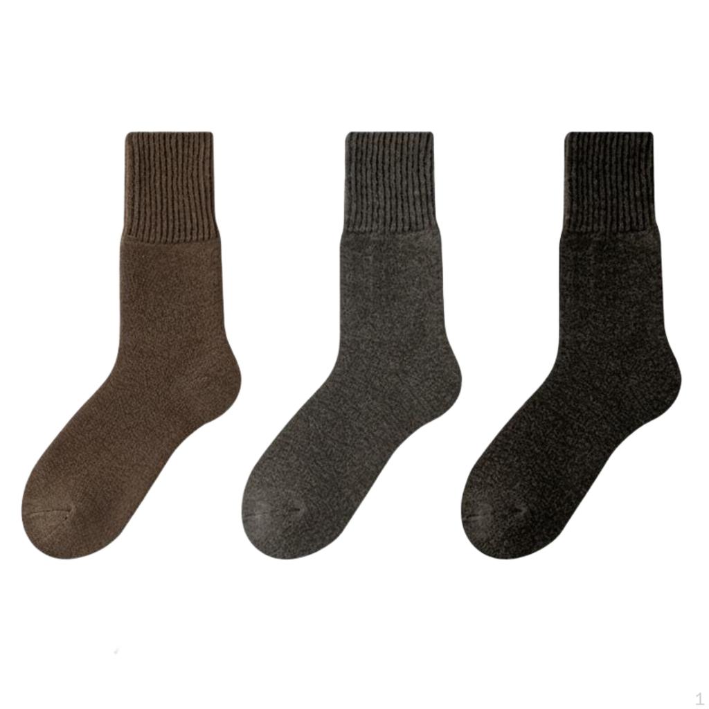 Thick Wool Socks, Men's Winter Warm Ankle, Thermal, Black Black*3