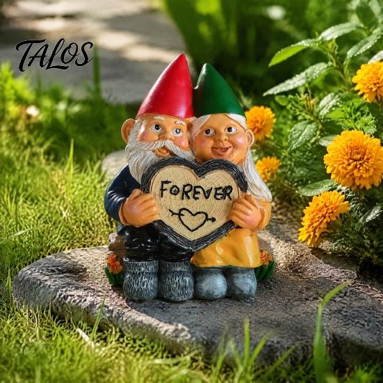 Decorative Sculptures for Courtyard Lawn Garden Gnome Couple Figurine Outdoor Decoration, Resin Sculpture Patio Yard Hand Painted Crafts Home