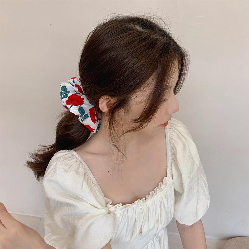 1ks Francouzský retro temperament, potisk růží, gumička do vlasů, dámský letní culík, čelenka, květinová čelenka