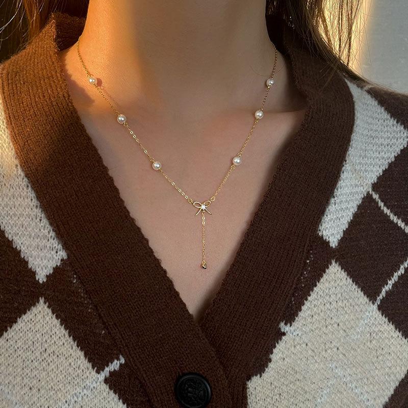 Schleifenkette Halskette Damen Sommer Leichter Luxus Nischendesign Schlüsselbeinkette Jahr