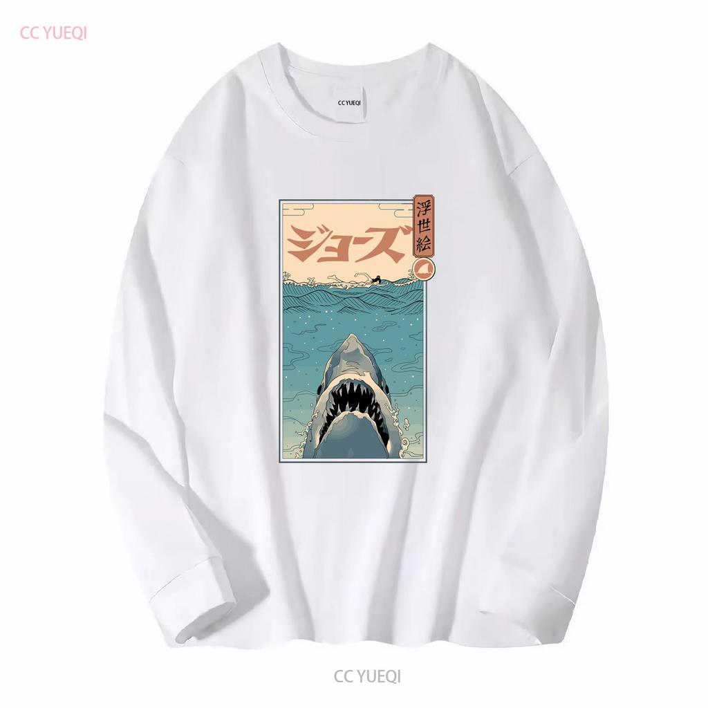 Shark Ukiyo E T Shirt Vintage Washed Casual Fashion Versatile Top For Everyday Wear Comfortable Stylish Homme Soft