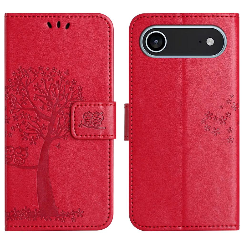 For iPhone 17 Air Case PU Leather Owl Tree Imprinted Wallet Phone Cover with Strap