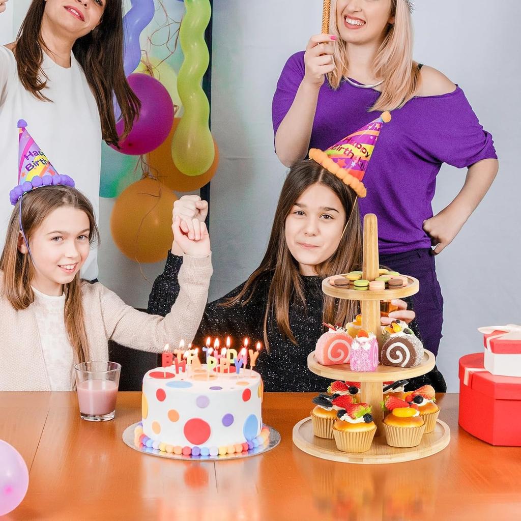 2/3 Tier Wood Round Cupcake Stand Clear Birthday Cupcake Stand Holder Dessert Display for Wedding Birthday Christmas Party