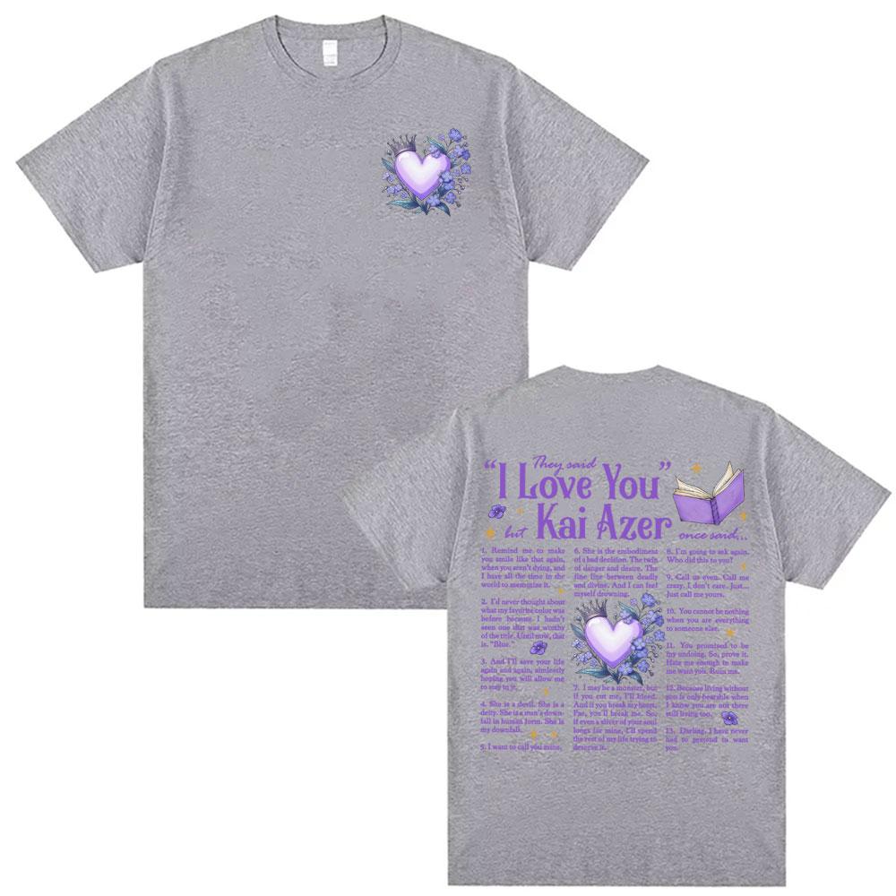 Kai Azer I Love You Powerless Book Scroll Romantic Tshirt 2026 Summer Mens Womens Luxury Hiphop Street Y2K Cotton Tshirt