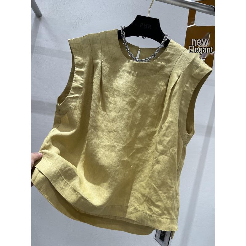 

Euro-Korean 2026 Sleeveless Light Luxury Cotton Linen Women s Top L жовтий