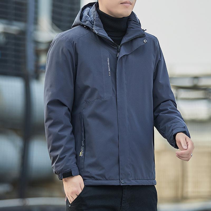Men Winter Parka Fleece Lined Hat Detachable Thick Warm Hooded Warm Hat Coat Male Plush Jacket Autumn Outwearing