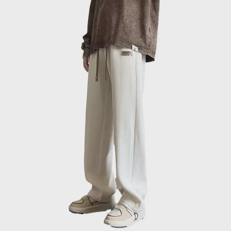 Men's Oversized Plush Corduroy Sweatpants - Thick, Wide-Leg, Straight-Fit Trousers for Autumn/Winter