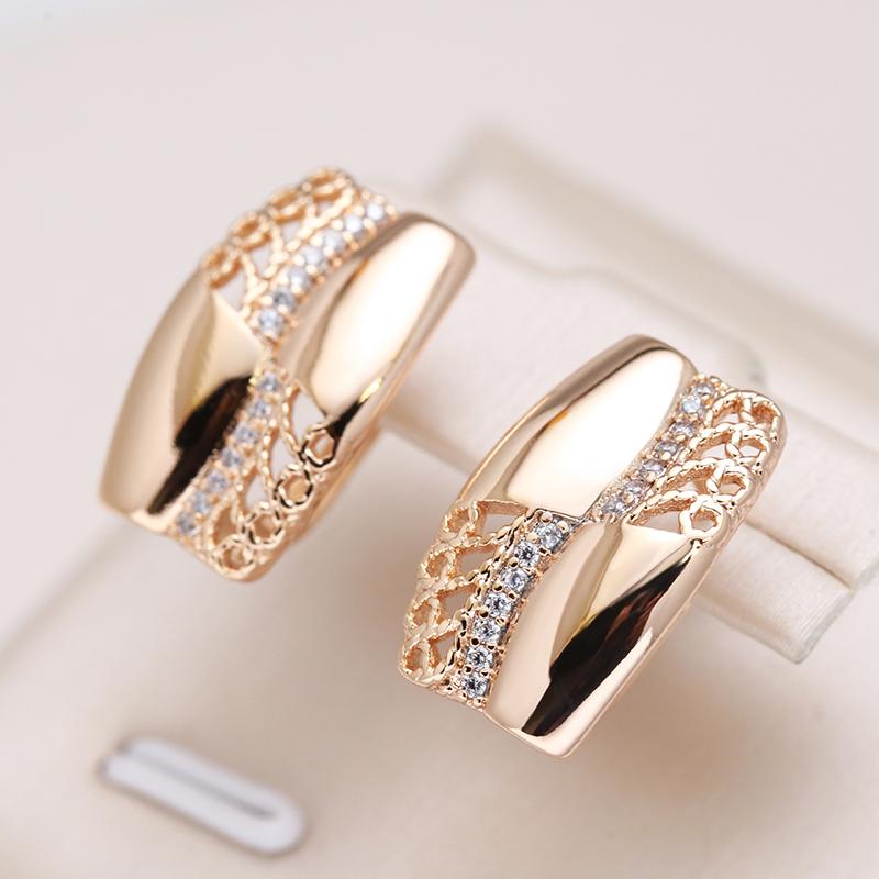 New Fashion Glossy Natural Zircon Earring For Women Unusual Creative Hollow Flowers  Rose Gold Color Vintage Jewelry