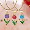Colorful Tulip Pendant Necklace, Flower Necklace, Fashionable Women'S Jewelry