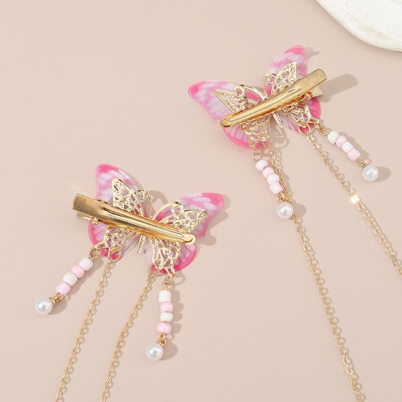 Chinese Hair Clip with Tassels Vintage Butterfly Hair Clip for Spring Summer Hanfu Side Hair Ponytail Hairpins for Teens