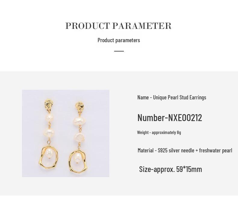 Goldene Geometrische Lange Süßwasserperlen-Ohrringe mit S925 Silbernadeln