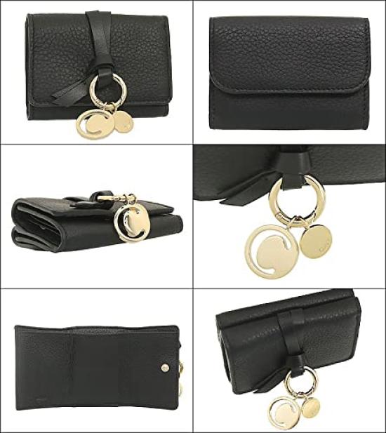 Wallet CHC21WP946 F57 Black ALPHABET Alphabet Leather Mini Trifold Wallet [Chloe] (Trifold Wallet) Women's [Brand] [Item]