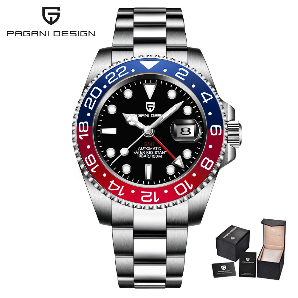 PAGANI DESIGN 40MM Black gray dual tone GMT Mechanical watch Sapphire Ceramic Bezel Automatic Stainless Steel Waterproof Watches
