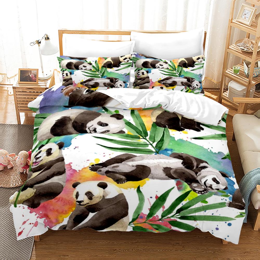 3D Panda Duvet Cover Set King Size Cute Panda Bamboo Bedding Set Black White Bear Polyester Quilt Cover for Boy Kid for Bedroom