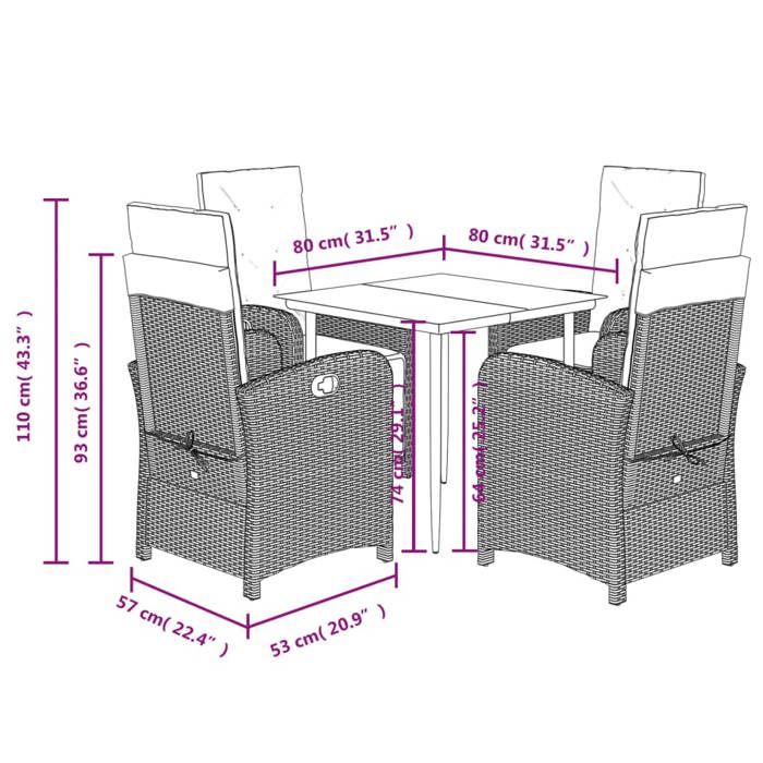 VidaXL Garden Dining Set with Cushions 5 Pcs, Table and Chairs with Adjustable Backrest, Outdoor Patio Furniture 3212412