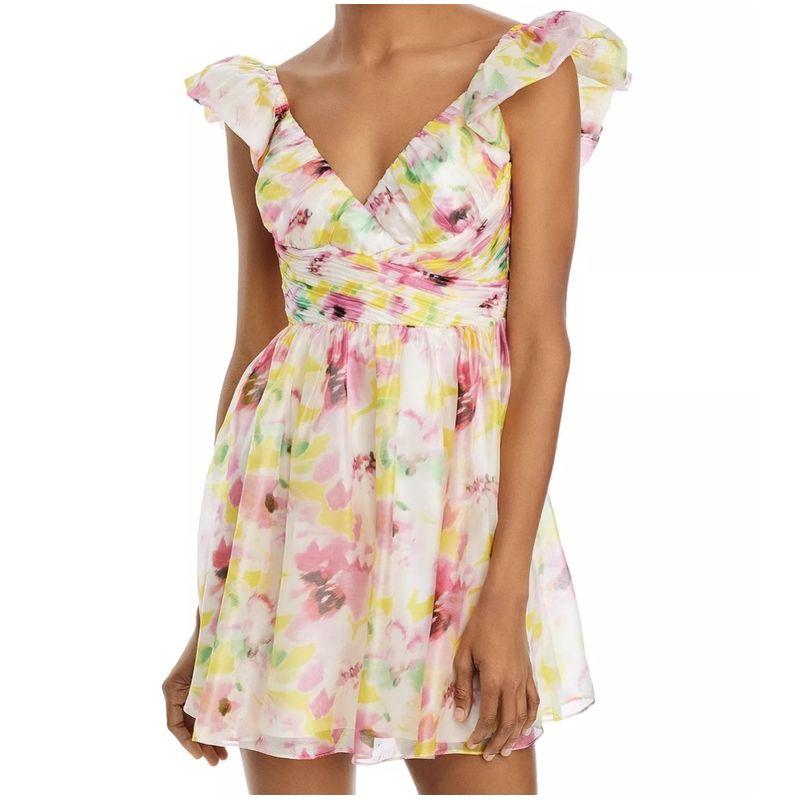 

Foreign Trade Order AQ Exquisite Print Lady Temperament Mesh Vacation Frill Sexy Backless Small Man Dress Color XL