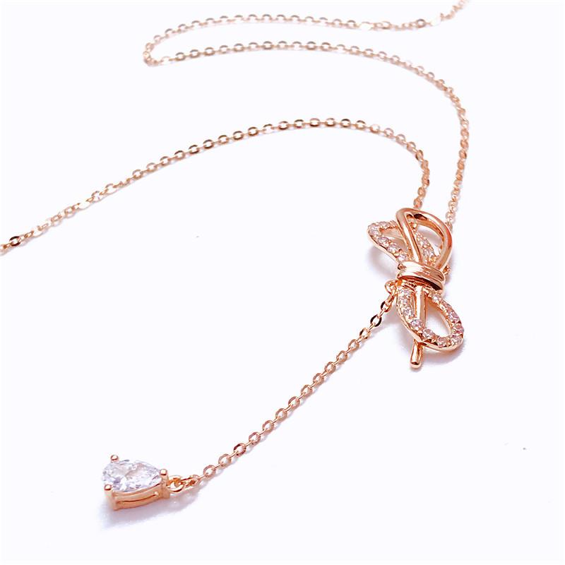 Purple Gold Diamond Bow Necklace Color Gold Plated Rose Gold Women'S Necklace