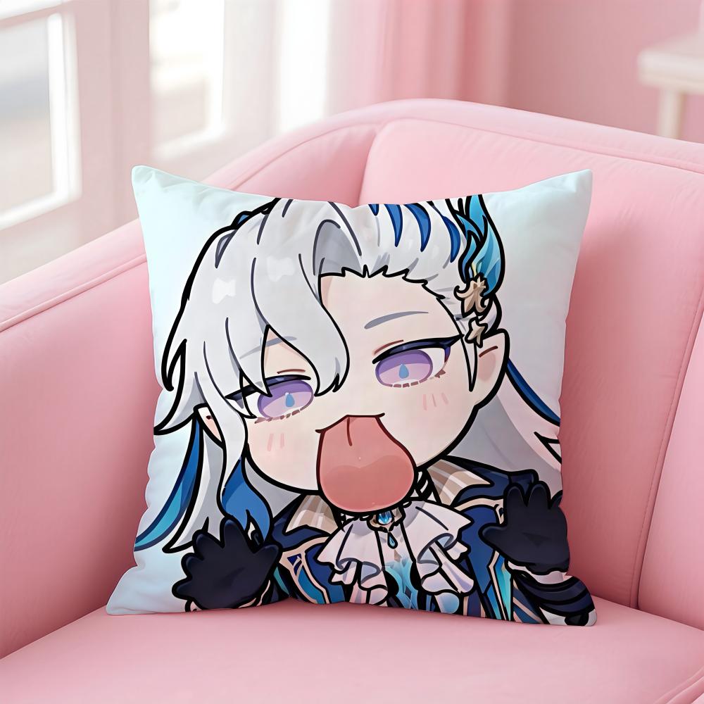 Popular Genshin Impact NNeuvillette Cushion Cover Pillowcase Short Plush Invisible zipper Room Sofa Cushion Cover