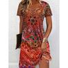 Large Size Women's Summer Casual Dress, Short Sleeved V-neck Floral Print Dress
